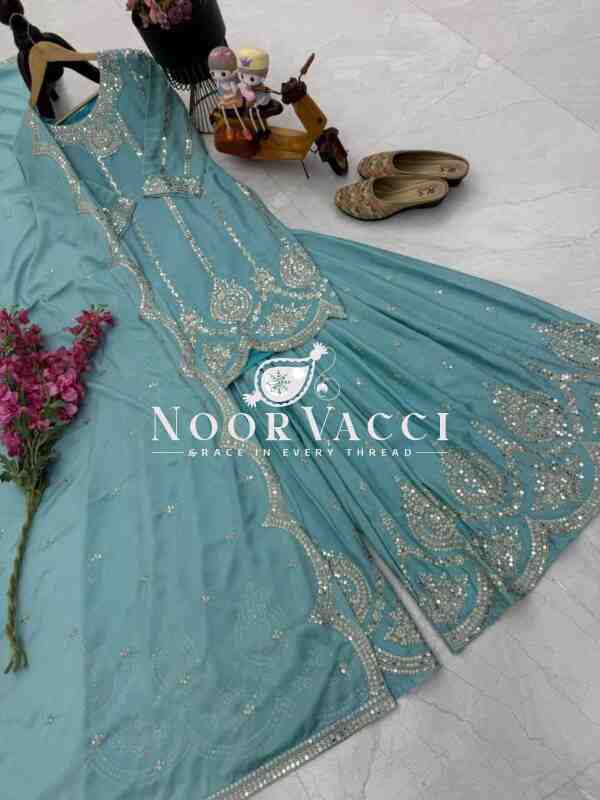 Chinon Silk Embroidered Top with Palazzo & Dupatta – Partywear Set - Image 5