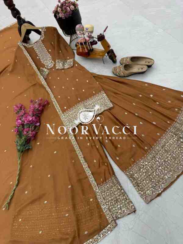 Chinon Silk Embroidered Top with Palazzo & Dupatta – Partywear Set - Image 4