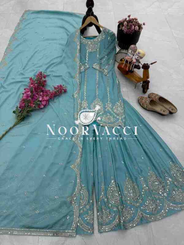 Chinon Silk Embroidered Top with Palazzo & Dupatta – Partywear Set - Image 6