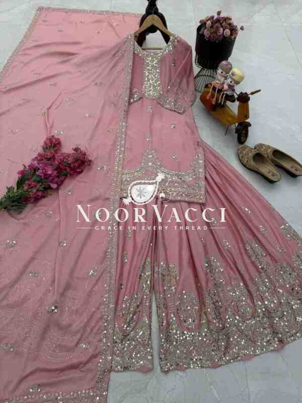 Chinon Silk Embroidered Top with Palazzo & Dupatta – Partywear Set - Image 5