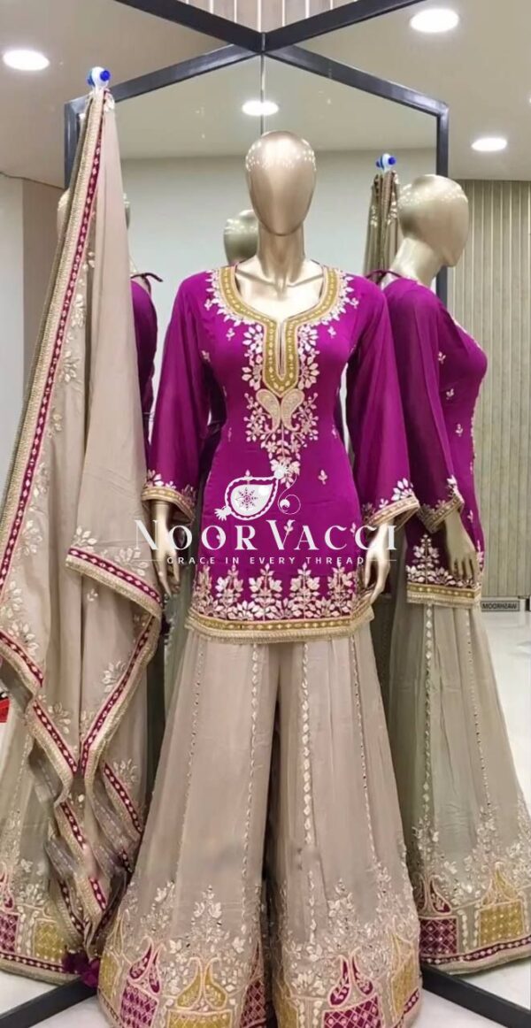 Buy Faux Georgette Embroidered Sharara Set with Dupatta – Elegant Partywear - Image 2