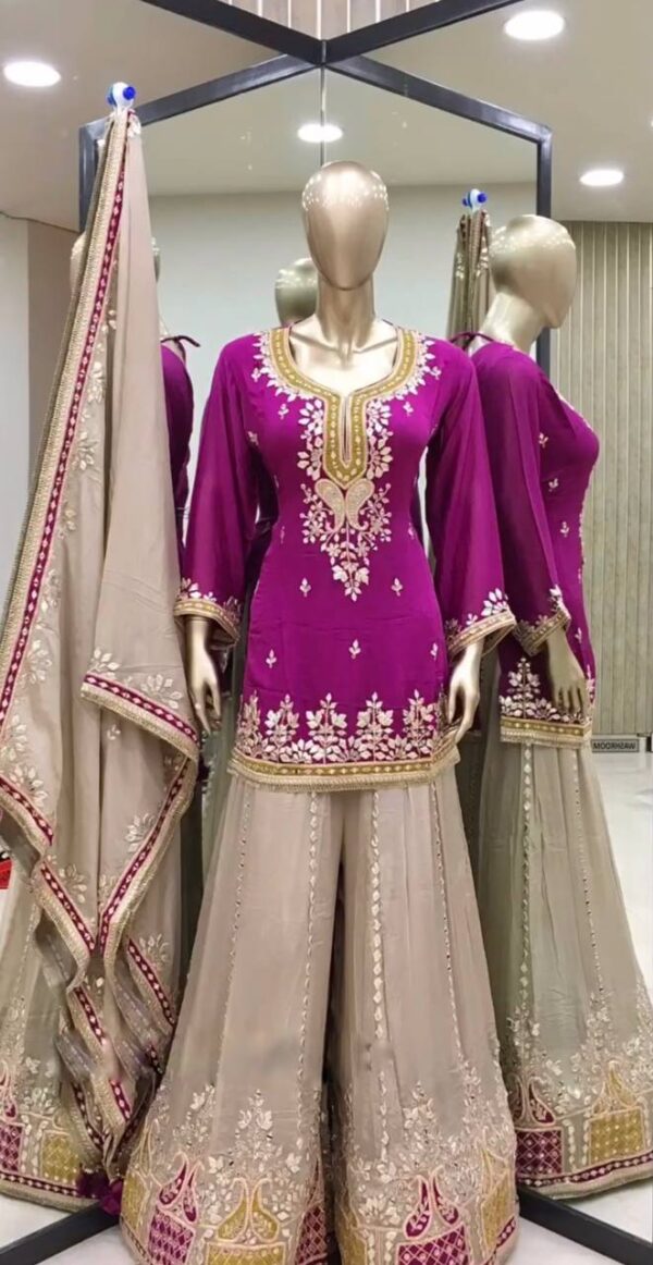 Buy Faux Georgette Embroidered Sharara Set with Dupatta – Elegant Partywear