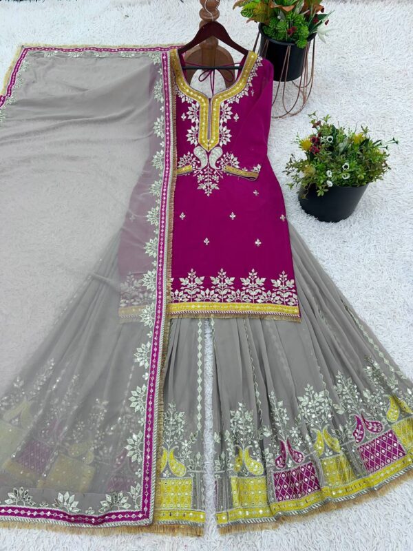 Buy Faux Georgette Embroidered Sharara Set with Dupatta – Elegant Partywear - Image 5