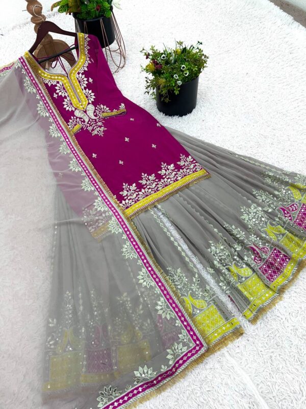 Buy Faux Georgette Embroidered Sharara Set with Dupatta – Elegant Partywear - Image 6