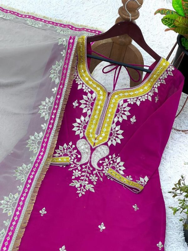 Buy Faux Georgette Embroidered Sharara Set with Dupatta – Elegant Partywear - Image 4