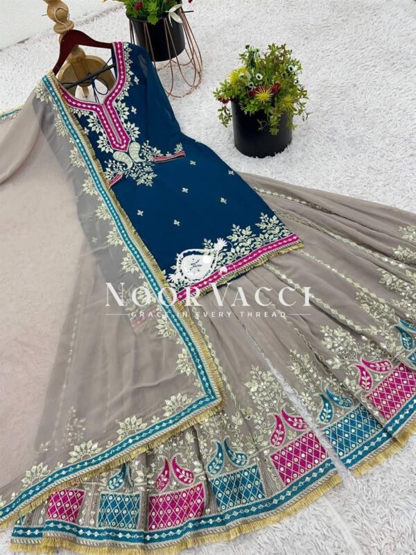 Buy Faux Georgette Embroidered Sharara Set with Dupatta – Elegant Partywear - Image 4