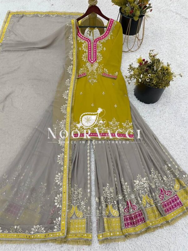Buy Faux Georgette Embroidered Sharara Set with Dupatta – Elegant Partywear - Image 4
