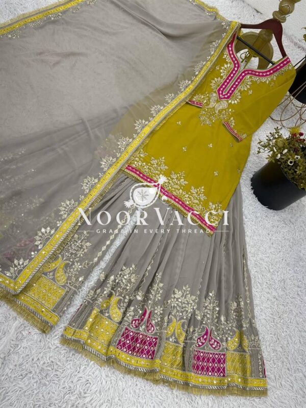 Buy Faux Georgette Embroidered Sharara Set with Dupatta – Elegant Partywear - Image 3