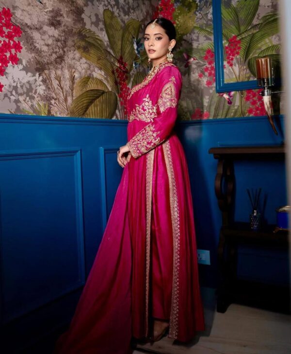 Buy Roman Silk Embroidered Top with Lehenga & Dupatta – Designer Party Set - Image 2