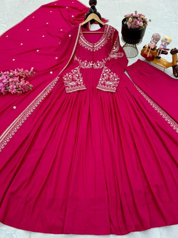 Buy Roman Silk Embroidered Top with Lehenga & Dupatta – Designer Party Set - Image 8