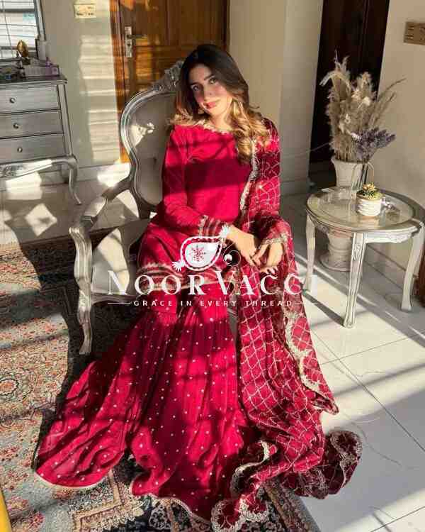 Fox Georgette Sharara Set with Sequence Work and Lace Dupatta - Image 2