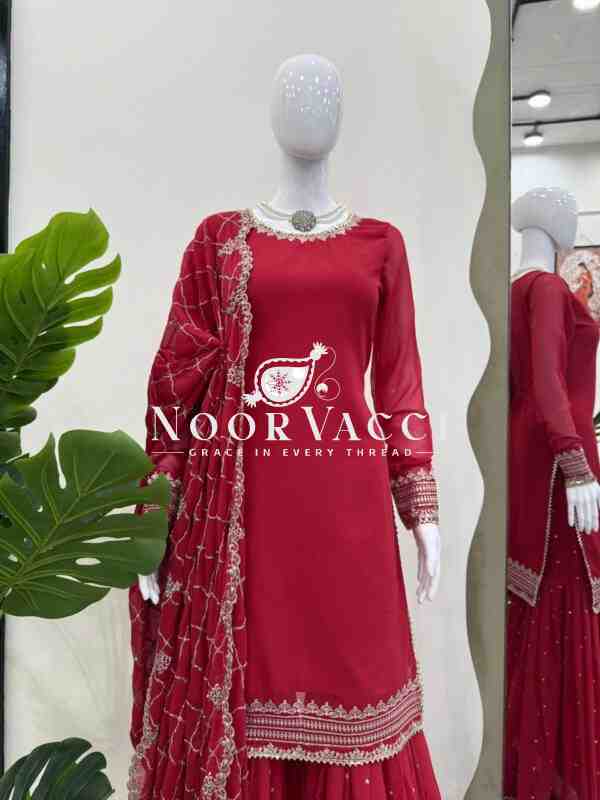 Fox Georgette Sharara Set with Sequence Work and Lace Dupatta - Image 9