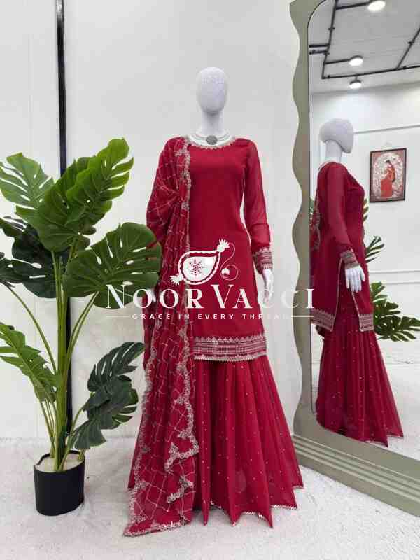 Fox Georgette Sharara Set with Sequence Work and Lace Dupatta - Image 7