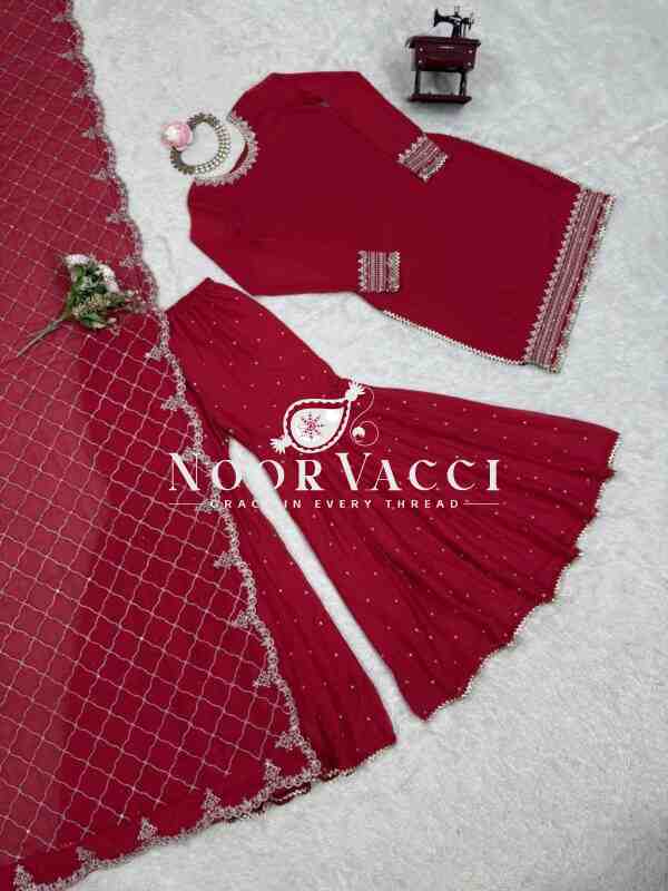 Fox Georgette Sharara Set with Sequence Work and Lace Dupatta - Image 12
