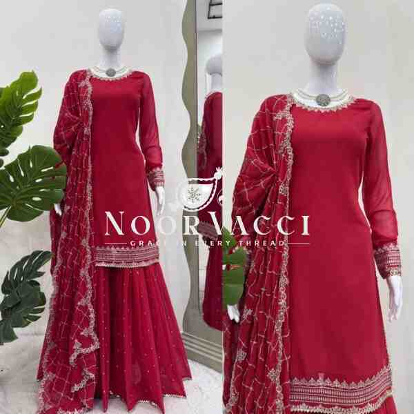 Fox Georgette Sharara Set with Sequence Work and Lace Dupatta - Image 8