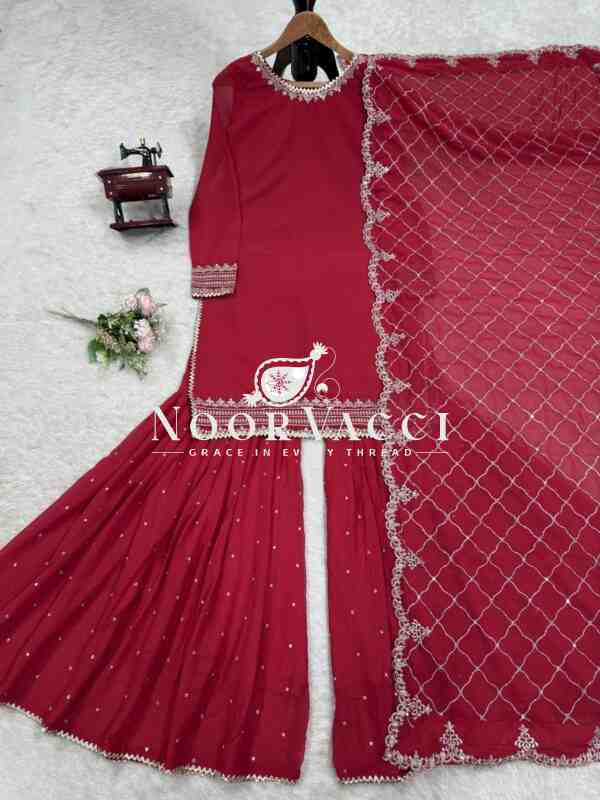Fox Georgette Sharara Set with Sequence Work and Lace Dupatta - Image 10