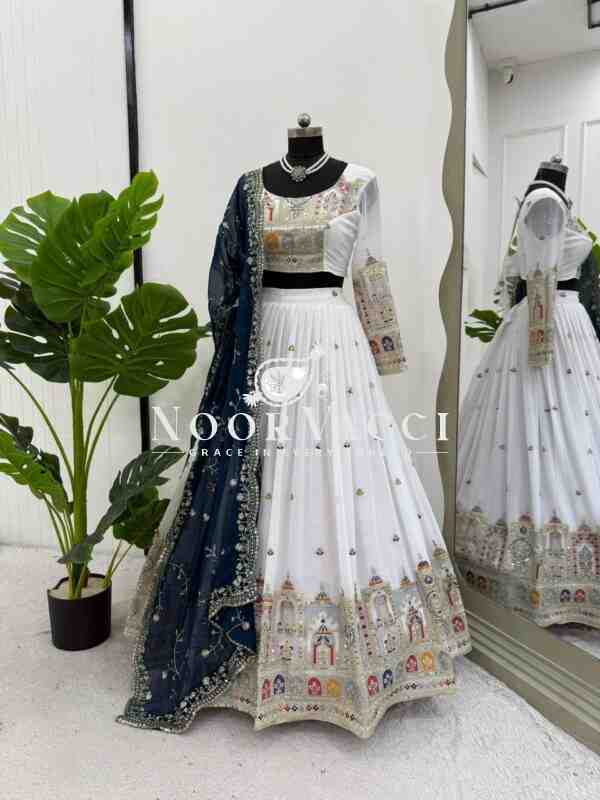 Faux Georgette Lehenga with Coding Dori, Thread & Sequin Embroidery
