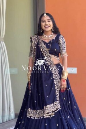 Buy Chinon Silk Full-Stitched Lehenga with Thread & Sequin Work