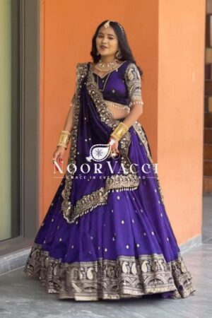 Buy Chinon Silk Full-Stitched Lehenga with Thread & Sequin Work