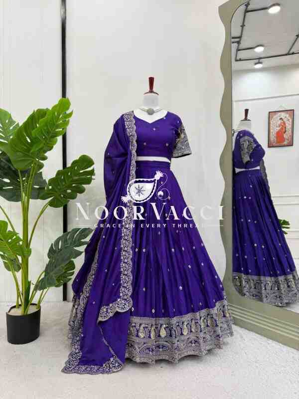 Chinon Silk Full-Stitched Lehenga with Thread & Sequin Work - Image 3