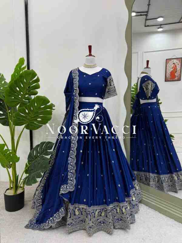 Chinon Silk Full-Stitched Lehenga with Thread & Sequin Work - Image 2