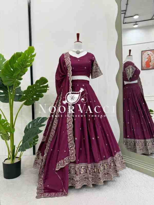 Chinon Silk Full-Stitched Lehenga with Thread & Sequin Work - Image 2