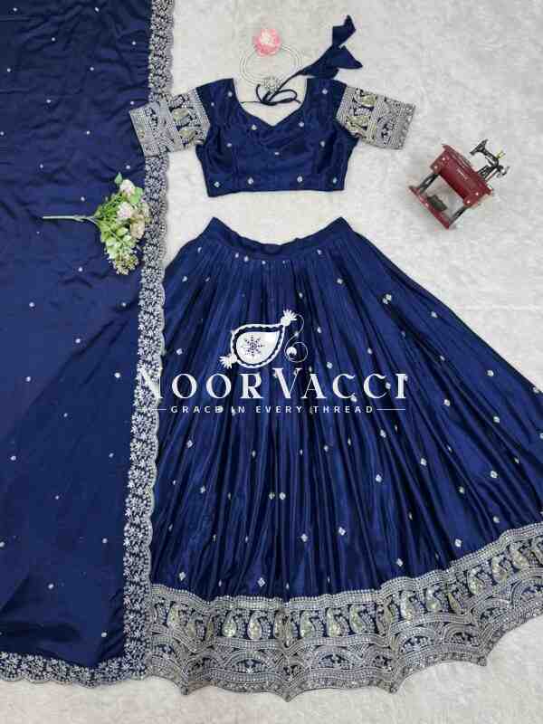 Chinon Silk Full-Stitched Lehenga with Thread & Sequin Work - Image 3
