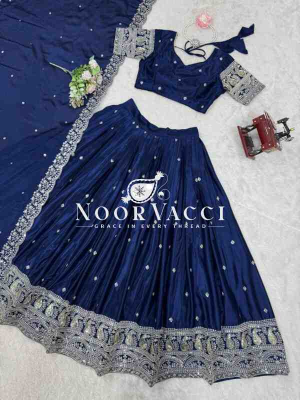 Chinon Silk Full-Stitched Lehenga with Thread & Sequin Work - Image 4