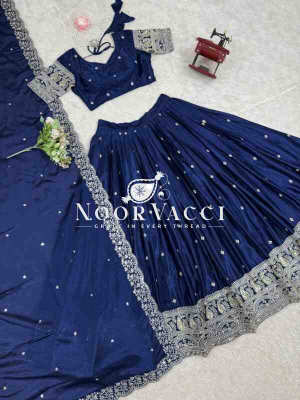 Chinon Silk Full-Stitched Lehenga with Thread & Sequin Work - Image 5