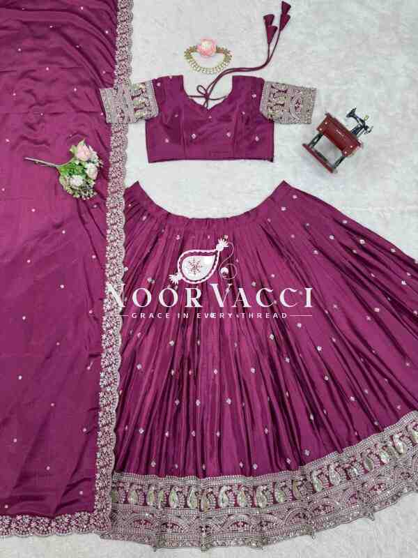 Chinon Silk Full-Stitched Lehenga with Thread & Sequin Work - Image 3