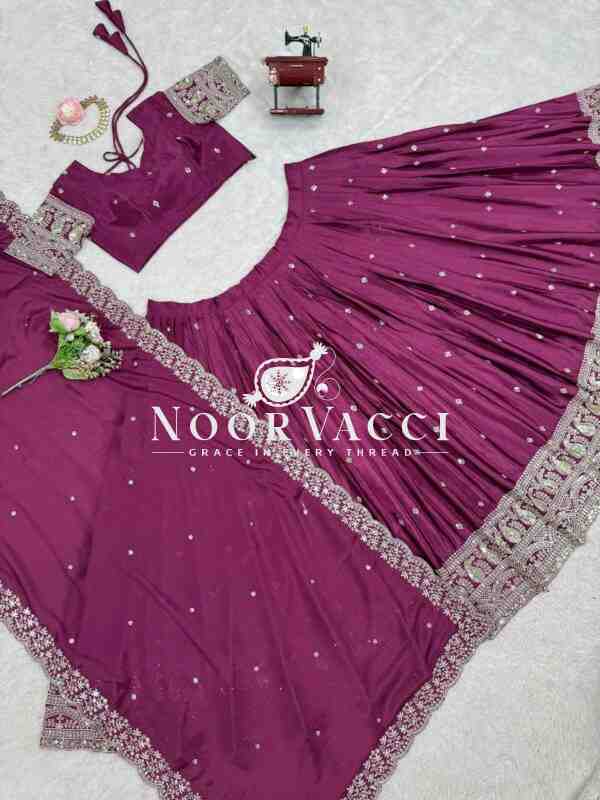 Chinon Silk Full-Stitched Lehenga with Thread & Sequin Work - Image 4