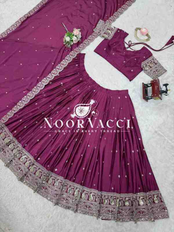 Chinon Silk Full-Stitched Lehenga with Thread & Sequin Work - Image 5