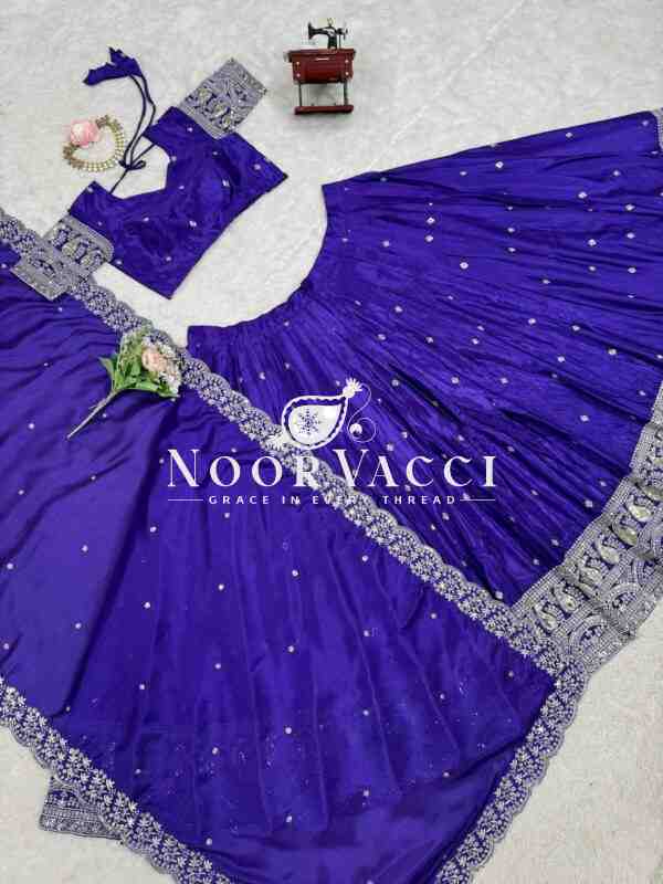 Chinon Silk Full-Stitched Lehenga with Thread & Sequin Work - Image 4