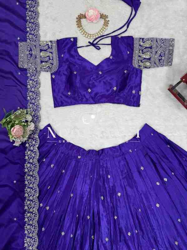 Chinon Silk Full-Stitched Lehenga with Thread & Sequin Work - Image 6