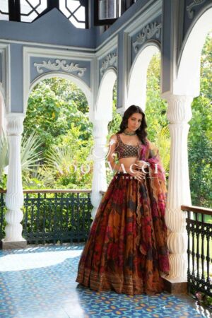 Shop Tabby Organza Full-Stitched Lehenga with Digital Print & Sequin Work