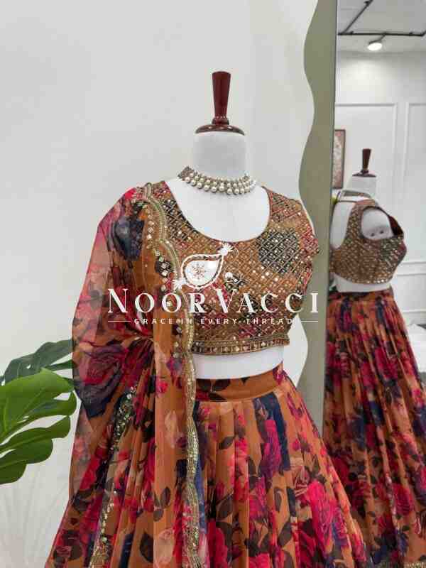 Tabby Organza Full-Stitched Lehenga with Digital Print & Sequin Work - Image 4