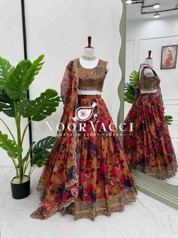 Tabby Organza Full-Stitched Lehenga with Digital Print & Sequin Work - Image 5