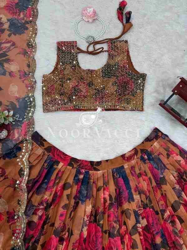 Tabby Organza Full-Stitched Lehenga with Digital Print & Sequin Work - Image 7