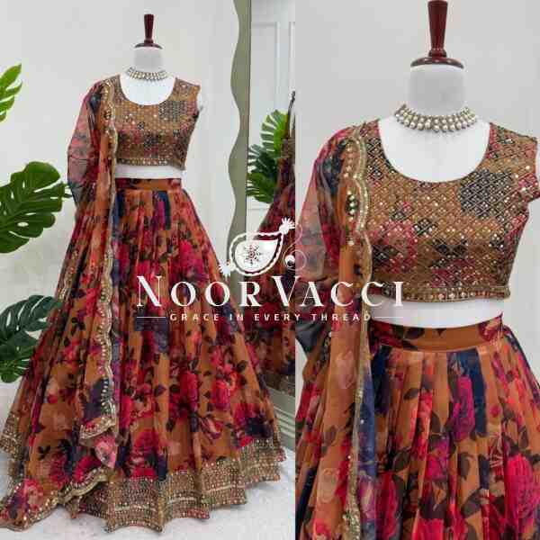 Tabby Organza Full-Stitched Lehenga with Digital Print & Sequin Work - Image 3