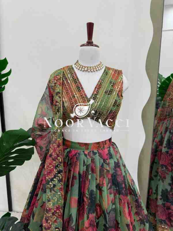 Tabby Organza Full-Stitched Lehenga with Digital Print & Sequin Work - Image 8