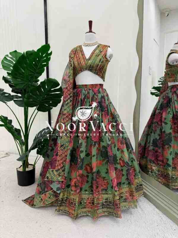 Tabby Organza Full-Stitched Lehenga with Digital Print & Sequin Work - Image 6