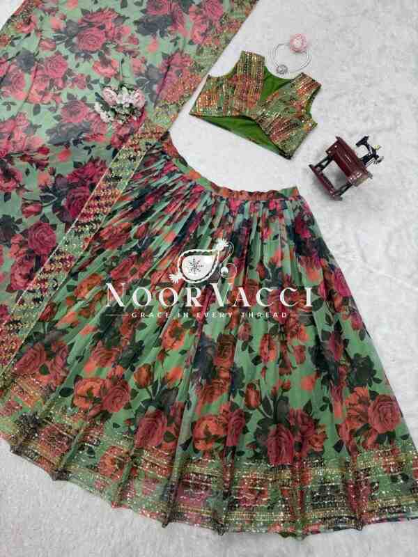 Tabby Organza Full-Stitched Lehenga with Digital Print & Sequin Work - Image 10