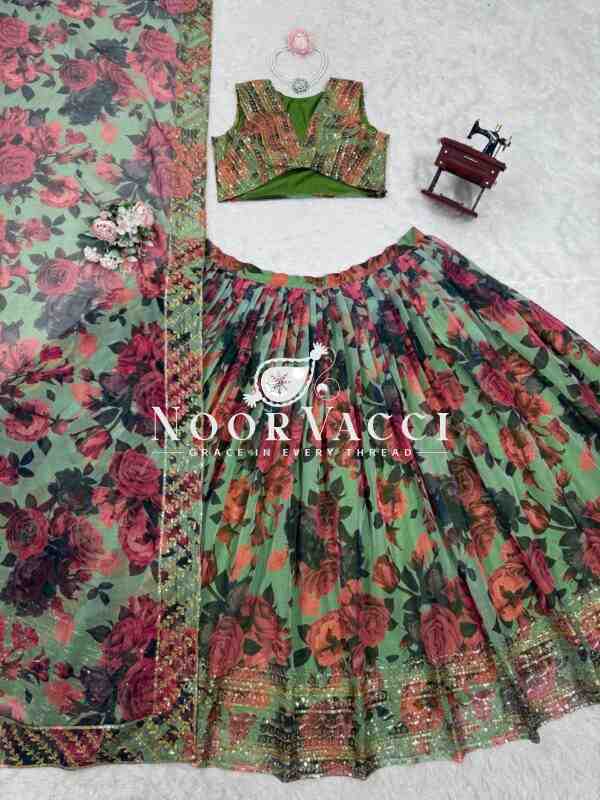 Tabby Organza Full-Stitched Lehenga with Digital Print & Sequin Work - Image 9