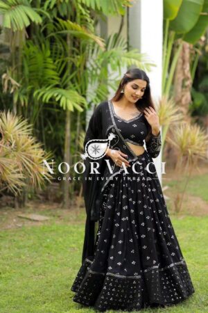 Shop Black Fox Georgette Sequin Lehenga Choli with Dupatta