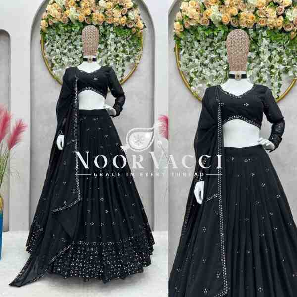 Black Fox Georgette Sequin Lehenga Choli with Dupatta - Image 4