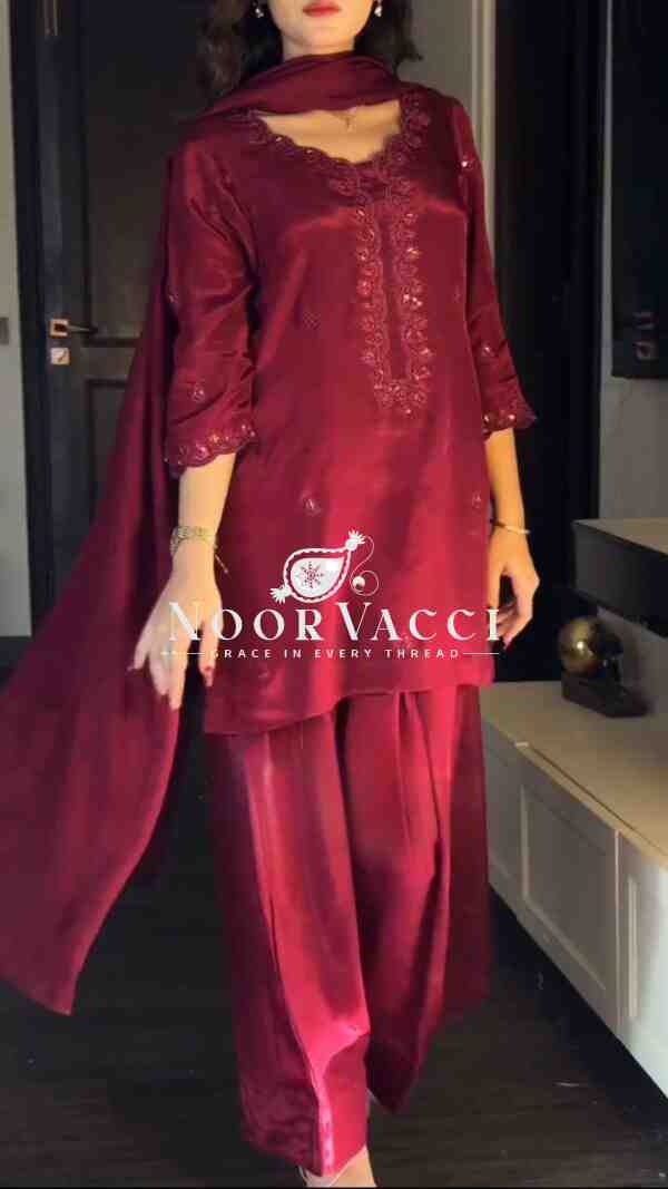 Chinon Silk Embroidered Salwar Suit with Dupatta - Image 3