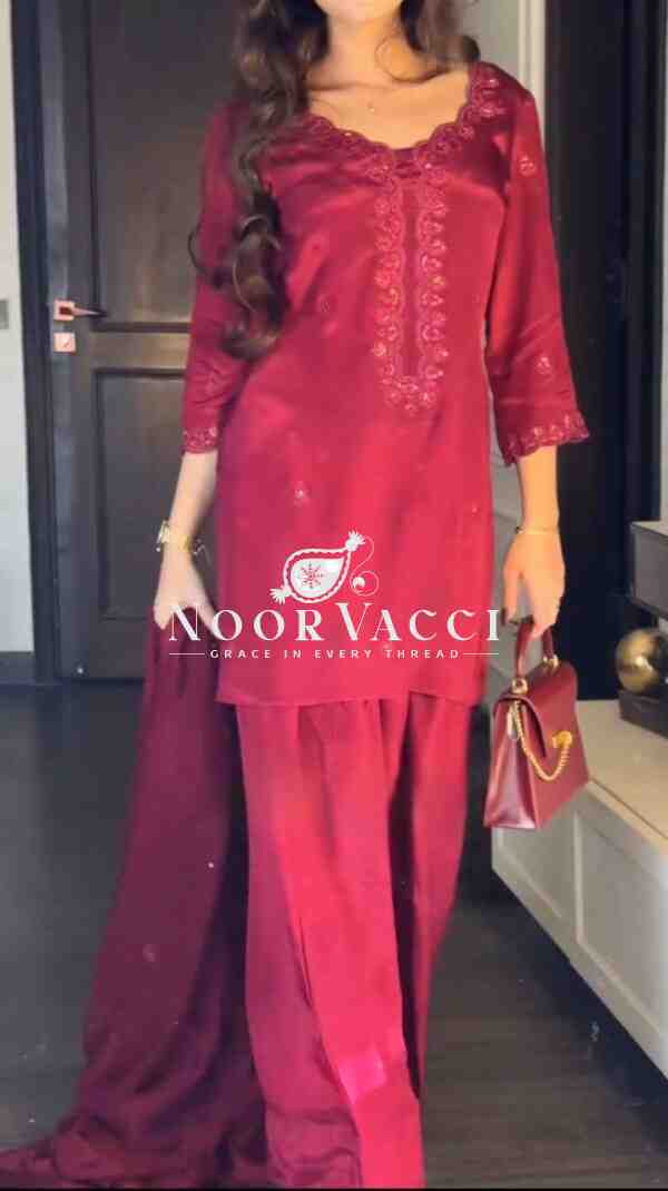 Chinon Silk Embroidered Salwar Suit with Dupatta