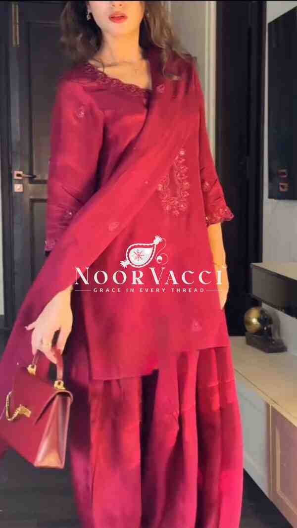 Chinon Silk Embroidered Salwar Suit with Dupatta - Image 4