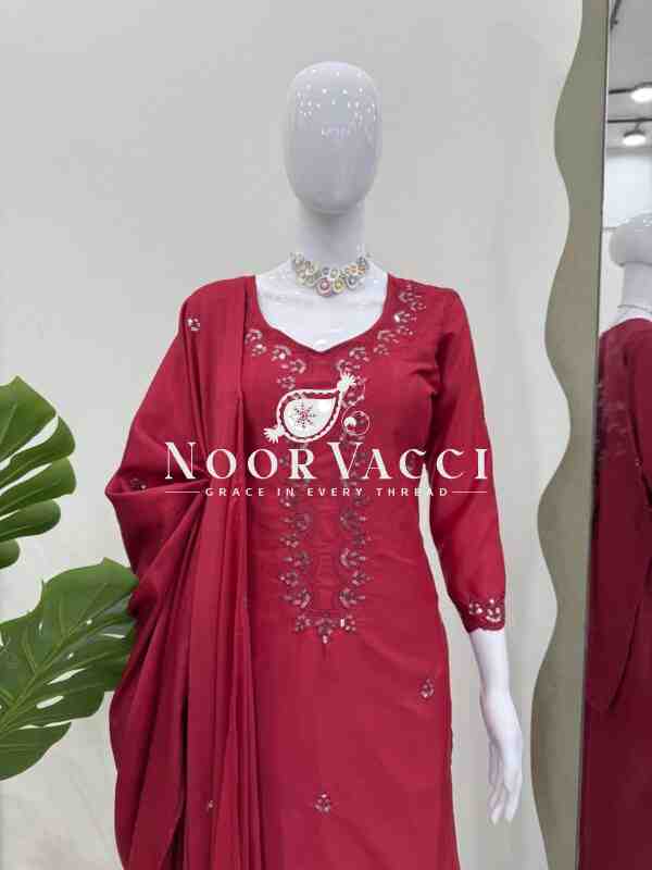 Chinon Silk Embroidered Salwar Suit with Dupatta - Image 11