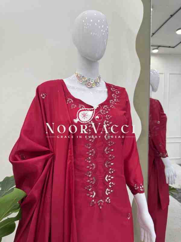 Chinon Silk Embroidered Salwar Suit with Dupatta - Image 6